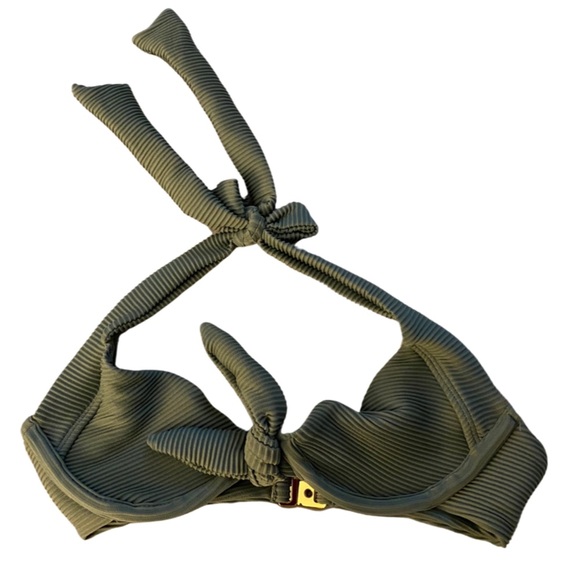Nookie Beach Ribbed Olive Green Bikini Halter Top - Picture 1 of 4